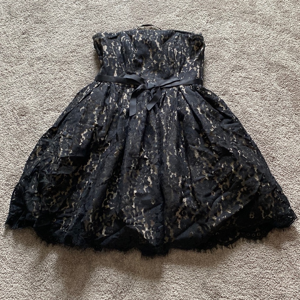 Robert Rodriguez Neiman Marcus Black Tan Lace Strapless Mini Dress SIZE 6